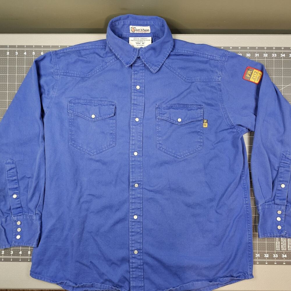Just In Trend FR Western Shirt XL Royal Blue Heavy Twill Workwear Pearl Snap